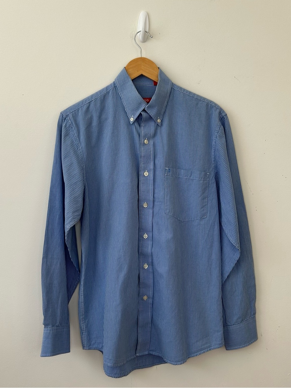 IZOD Men's Blue White Check Long Sleeve Button Collar Dress Shirt Size Small